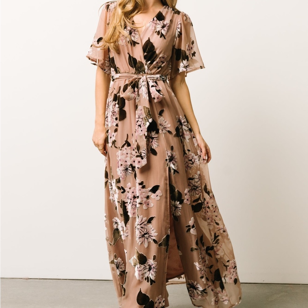 Baltic Born Uma velvet maxi dress in Taupe. NWT